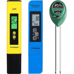 VIVOSUN digitālais PH mērītājs, 3-in-1 TDS EC un temperatūras mērītājs, augsnes mitruma mērītājs augiem, dārza un lauksaimniecības augsnes testera kombinācija