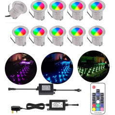 YZGWZLD RGB LED terases apgaismojums, ūdensizturīgs pjedestāla apgaismojums, 10 iepakojumi, diametrs 30 mm, ierakts dārza apgaismojums terases apgaismojumam, virtuves pjedestālam, vannas istabas apgaismojumam, pirtīm, 10 iepakojumi