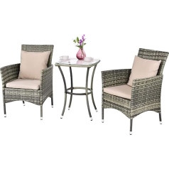 GIANTEX Balcony Furniture Small Balcony, Rattan Garden Furniture Set, Bistro Table with 2 Chairs, Rattan Balcony Furniture for 2 People, Furniture with Cushions, Balcony Set 3 Pieces