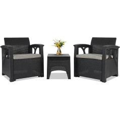 Sekey Rattan Garden Furniture Set, Lounge Garden Furniture Set 2 Armchairs & Table, 3 Pieces, Garden Seating Set, Balcony Furniture, Small Balcony, Patio Furniture for Garden, Indoor, Balcony,