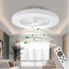 BKZO Modern LED griestu gaisma ar ventilatoru, griestu ventilators ar lampu, 24 ventilācijas ātrumi, nepārtraukti regulējama gaisma viesistabai, guļamistabai, birojam, 3000-5500 K, (balta, 48 cm)