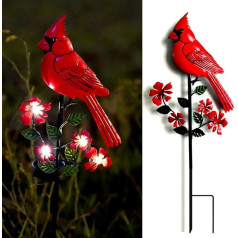 Jiasku Cardinal Decor Gartenstecker, solarbetrieben, Metall, rotes Kardinalgeschenk, Kardinalvogel-Figur, Lichter mit angetriebener LED-Gartendekoration für Balkon, Hof, Rasen, Weg, Gehweg