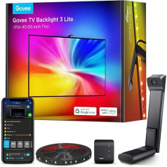 Govee RGBICW TV aizmugurgaismojums 3 Lite ar zivs acs korekcijas funkciju, sinhronizācija 40-50 collu televizoriem, 2,4 m Wi-Fi TV LED lente ar kameru, 4 krāsas 1 lampā, balss un lietotnes vadība