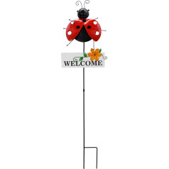 Aecipl Metāla dārza mietiņš Welcome Sign, dekoratīvais augu miets, pavasara apdare, Lawn Art Yard Patio Backyard Pathway Ornaments Indoor Outdoor Decoration (Ladybug)