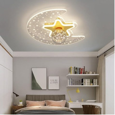 LED griestu lampas Modern Star Moon Dimmable griestu gaisma ar tālvadības pulti Bērnu istabas lustra Dzīvojamā istaba Stikla lampas abažūrs zēniem Meitenes Bērnu istaba Guļamistaba Piekaramie gaismekļi (krāsa: