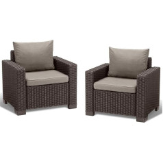 Allibert by Keter California 252919 Garden Lounge Chairs 83 x 68 x 72 cm Brown / Warm Taupe Set of 2 with Seat and Back Cushions Plastic Round Rattan Look