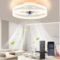 Klusais griestu ventilators ar apgaismojumu 72 W Dimmable griestu gaisma ar tālvadības pulti un lietotni 6 ātrumi Lampas ar ventilatora taimeri Griestu ventilatori Guļamistabas viesistabas gaisma (balta, 50 cm)