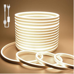 BAGZY neona LED lente 20 m āra neona ūdensizturīga lente 230 V āra 120 LED/M elastīga DIY gaismas lente iekštelpām Ziemassvētku svinībām ārpus telpām ar barošanas avotu un kontrolieri (dabīgi balta)