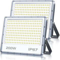 TASINUO LED-Außenstrahler, 200 W, 2 Stück, 20.000 lm, LED-Spot für den Außenbereich, mit LED-Trafo, IP67, wasserdicht 7000 K, Kaltweiß, Sicherheitsbeleleuchtung für den Außenbereich, für Terrasse,