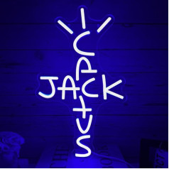 XJNOLGXIQU Cactus Jack Neon Sign Blue Cactus Jack LED Sign Travis Scot for Wall Art Neon Light Rap Talking West Coast Luminous Hanging Sign Piemērots telpu sienu apdare Bar Party Club