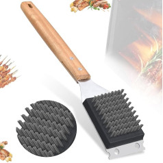 Grilu birste, grilu birste ar skrāpi, izturīga grilu birste no nerūsējošā tērauda, 37 cm īpaši gara grilu tīrīšanas birste, BBQ grilu birste āra grilam, stiepļu birste gāzes grilam, ogļu grilam, grila režģiem