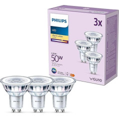 Philips LED Classic GU10 spuldzes, 3 gabali (50 W), LED spuldzes ar siltu gaismu, energoefektīvās spuldzes ar mazāku atdevi (50 W)