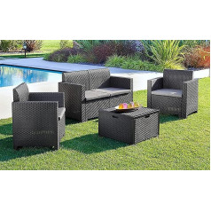 Dmora Rattan Effect Garden Furniture Set with Cushions - 100% Made in Italy - Charcoal Grey