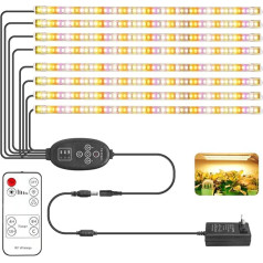 8 augu lampu LED iepakojums, augu gaisma, 384 LED augu apgaismojuma gaismas pilna spektra gaisma telpaugiem ar 4/8/12H taimera slēdzi, audzēšanas gaisma ar 10 dimmējamiem līmeņiem, 8 apgaismojuma režīmi