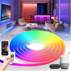 BAGZY RGB neona LED lente 5 m, neona LED lente Alexa Wifi saderīga ar 230 V āra IP65 ūdensizturīga, darbojas ar Google Assistant, ar tālvadības pulti un barošanas avotu, nav iekļauts