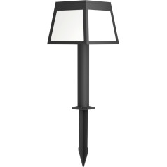 EGLO Altilia stāvošā LED saules lampa, āra lampa ar zemē iestrādātu smaili un kustības sensoru, āra āra dārza gaisma, izgatavota no melna plastmasas, IP44, 56 cm