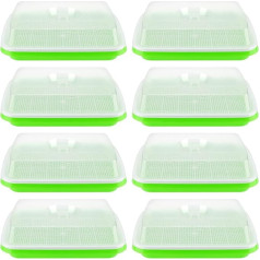 KEILEOHO Pack of 8 Seed Sprouter Tray with Lid, Nursery Seedling Seeds Germination Trays Floor-Free Microgreens Propagation Trays for Mung, Wheatgrass, Large Capacity, Wheat Grass Growing Set, Green