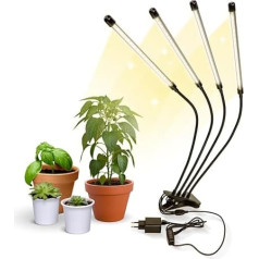 Mobiclinic®, GrowFlex X4 LED augu lampa, 3 režīmi, 6000 K, 10 spilgtuma līmeņi, 4 galviņas, pilns spektrs, Eiropas zīmols, taimeris, 360° rotācija, 80 W, elastīga, telpaugi, USB, augšanas lampa