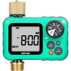 RESTMO Sprinkler Timer with Brass Inlet & Outlet, 3 Separate Programs Hose Timer, Programmable Water Timer for Garden Hose, Manual, Rain Delay, Automatic