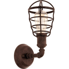 EGLO Wandlelampe Port Seton, 1 flammige Wandleuchte Industrial, Vintage, Retro, Wandleuchte innen aus Stahl, Wohnzimmerlampe in Antik-Braun, Flurlampe mit E27 Fassung