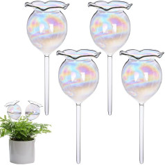 4 Pack Large Iridescent Glass Plant Watering Bulbs Clear Glass Plant Water Dripper Krāsains Flower Shape Self Watering Bulbs Automātiskā laistīšanas ierīce