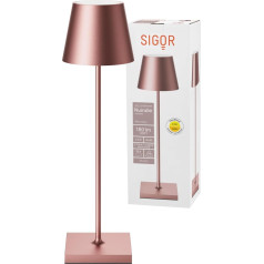 SIGOR Nuindie Dimmable LED akumulatora galda lampa iekštelpās un ārpus telpām IP54 Splash-Proof augstums 38 cm uzlādējama ar Easy Connect 12 stundu apgaismojuma laiks Rose Gold