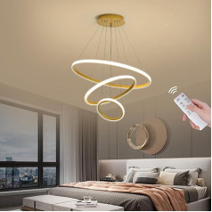 Modern LED kulonu gaisma ēdamistabā Dimmable kulonu lampa Ēdamgalds 3 gredzeni Zelta kulonu lampa Dzīvojamā istaba Regulējams augstums Virtuves lampa Piekaramais lineārais dizains Piekaramā lampa ēdamistabai,