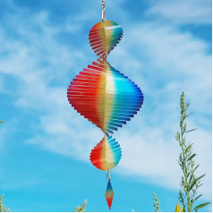 WindMage Metall-Windspiel für den Außenbereich, groß, Regenbogen-Helix, zum Aufhängen, Terrassendekoration, 30,5 cm, 3D-Ornamente, kinetischer 3D-Spinner