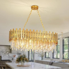 Fitsai Modern Crystal Pendant Light Zelta lustra, apaļa kristāla piekaramā gaisma, iekārta lampa viesistabai, ēdamistabai, guļamistabai, restorānam, E14 x 8