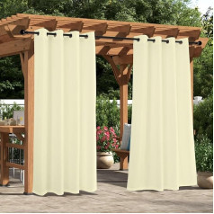 Comfonew Āra aizkari terasei Ūdensnecaurlaidīgi aizkari ar grommet Top smilškrāsas austs teksturēts āra aizkars lapene veranda Pergola Cabana klāja Saulessarga 1 panelis 52x96 collas bēšs