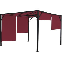 Pergola Baia Dārza lapene Terases nojume Izturīgs 6 cm tērauda rāmis + bīdāms jumts Bordo sarkans 3 x 3 m