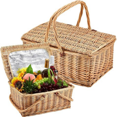 Sintuff Wicker Picnic Basket with Insulated Cooler Bag Lids Vintage Picnic Basket with Foldable Woven Handle for Camping Summer Outdoor Beach Valentine's Day Party Gift 2