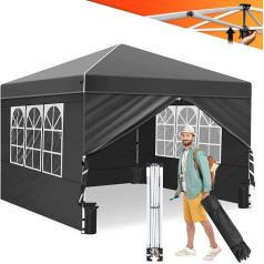 Ej.Victor Pavillon, Pop-Up-Pavillon mit Seiten, 2,5 m x 2,5 m und Rolltasche, robuster Pavillon, wasserdicht und sonnenfest, perfekt für Garten, Party, Camping, Outdoor-Aktivitäten, Schwarz