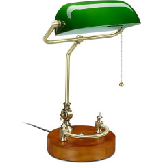 Relaxdays Bankera lampa ar pagriežamu stikla abažūru un koka pamatni, bankera gaisma E27, galda lampa Retro, zaļa, 10034408, 43 x 27 x 22 cm