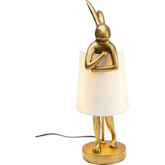 Kare Design Galda lampa Animal Rabbit Zelta/balts abažūrs 100% lina naktslampa Dekoratīvā lampa Lampiņa nav iekļauta 50 x 17 x 20 cm