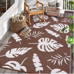 Ileading Āra plastmasas salmu paklājs 6x9ft Tropical Palm Leaves Reversible Waterproof Anti Shedding Portable for RV Outdoor Deck Pool Beach Picnic Camping (Brown)