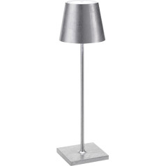 Zafferano Poldina Pro Dimmable LED galda lampa no alumīnija, aizsardzības klase IP54, iekštelpu/āra lietošanai, uzlādes stacija, augstums 38 cm, ES kontaktdakša (Silver Leaf)