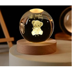 3D kristāla bumba, LED gaismas kristāla planēta ar lāzera gravējumu Saules sistēma Astronomija Dāvana dzimšanas dienā Stikla bumba dekorēšanai (S tips - Teddy, Cool White LED)