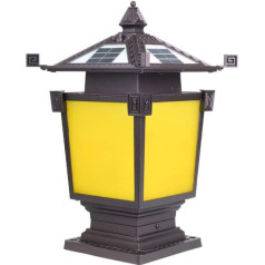 WFZRXFC Matēts dzeltens stikls āra Post Light LED Solar Retro Post Lantern Brown Aluminium Ūdensizturīgs un mitrumizturīgs kolonnas gaisma Piemērots dārza zāliena padomi Post Light