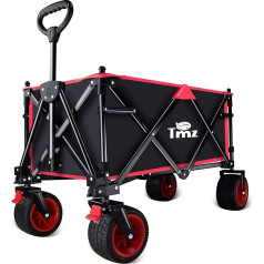 TMZ Handcart Foldable with Brakes Hand Trolley Transport Trolley Tool Trolley with Removable Roof Outdoor Camping Shopping up to 120 kg Load Capacity (Black/Red)