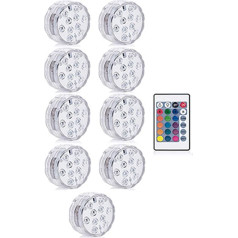 KOZWAY baseina gaisma 10 LED RGB niršanas gaisma ar magnētisko un piesūcekņa kausu baseina gaismām baseiniem ar vienu galvu, ūdensizturīga (krāsa: 1 kontrolieris, 9 lampas, izmērs: RGB krāsa)