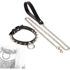 DZsextys SM kakla saites Bondage Cowhide Leather Collar Choker Chain with Spike Rivets and O-Ring Black Sexy Necklace Collar Adjustable BDSM Flirt Slaves Cosplay Fetish Sex Toy for Women, black