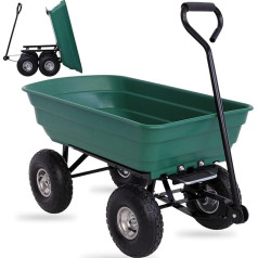 Hand Trolley with Wheels - Robust 250 kg Garden Dump Truck with Steel Frame, Handcart with Pneumatic Tyres Diameter 24 cm - Progressive Tilt Mechanism for Easy Unloading Pull Handle - Green