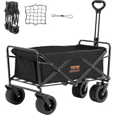 VEVOR Handcart, Beach Cart with Off-Road Wheels, Robust Folding Trolley with a Load Capacity of 350 Pounds and Drink Holders, Sports Pram for Camping, Shopping, Garden