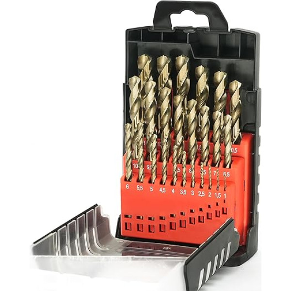 BeHappy Metāla urbju komplekts HSS kobalta 25 gabali, Co 5% Twist drill bit set, nerūsējošā tērauda urbju komplekts metālam, tēraudam, dzelzijam, alumīnijam, varam, misiņam un daudz kam citam - profesionāls urbju komplekts 1-13