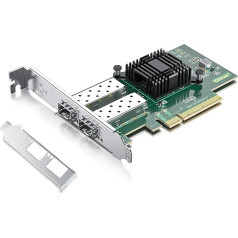 H!Fiber 10Gb SFP+ PCI-E tīkla karte, salīdzināma ar Intel X520-DA2, ar Intel 82599ES mikroshēmu, divi SFP+ porti, PCI Express X8, Ethernet konverģētais tīkla adapteris, Windows Server/Linux/VMware atbalsts