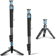 SIRUI P-424FL Camera Monopod, 190 cm lielas izturības oglekļa šķiedras foto video monopods, 4 sekciju profesionāls monopods ar kājām, modulārs 3 in 1, ātrās noņemšanas konstrukcija, maksimālā slodze 12 kg