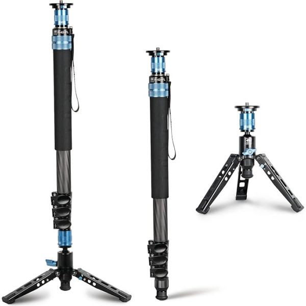 SIRUI P-424FL Camera Monopod, 190 cm lielas izturības oglekļa šķiedras foto video monopods, 4 sekciju profesionāls monopods ar kājām, modulārs 3 in 1, ātrās noņemšanas konstrukcija, maksimālā slodze 12 kg