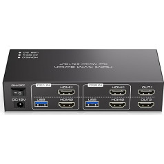 TJCXELE USB 3.0 HDMI KVM slēdzis 2 PC 2 monitoriem 4K60Hz KVM slēdzis diviem monitoriem 2 datoriem 2 monitoriem un 4 USB ierīcēm Atbalsta kopēšanas un pagarināšanas režīmu ar 12 V līdzstrāvas barošanas avotu un USB kabeli