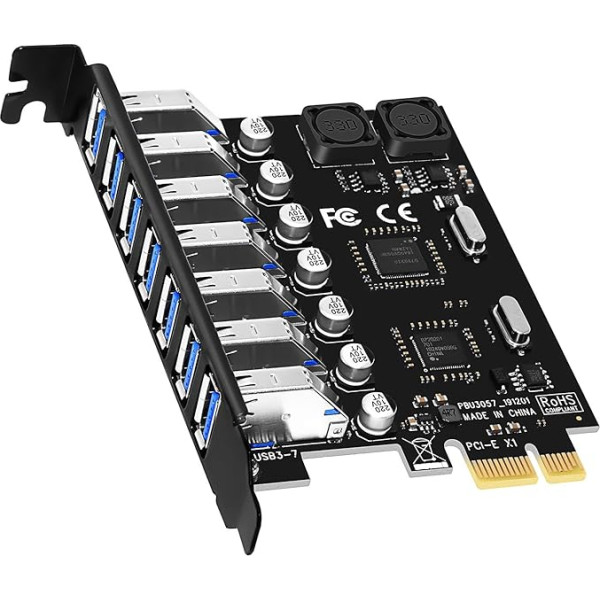 GLOTRENDS U3057 7 portu USB-A 3.0 5Gbps PCIe adaptera karte, saderīga ar Windows un Linux (neatbalsta Mac OS)